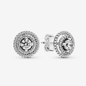 Pandora Sparkling Double Halo Stud Earrings Argento | 14BKOWNXF