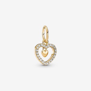 Pandora Sparkling Double Heart Dangle Charm Oro | 80LCAGQWO
