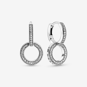 Pandora Sparkling Double Hoop Earrings Argento | 13YILDBRJ