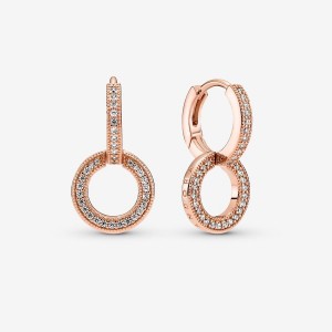 Pandora Sparkling Double Hoop Earrings Rosa Oro | 93EDMGWHO