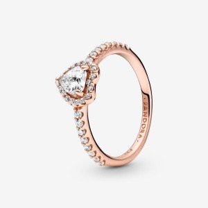 Pandora Sparkling Elevated Heart Ring Rosa Oro | 53UAKOWHF
