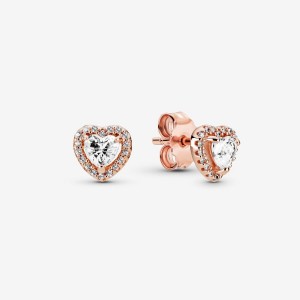 Pandora Sparkling Elevated Heart Stud Earrings Rosa Oro | 82XQDCYHE