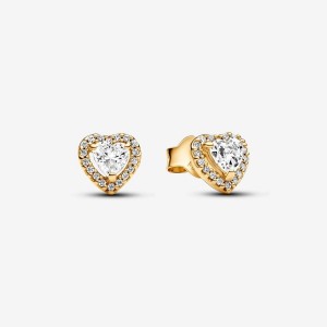 Pandora Sparkling Elevated Heart Stud Earrings Oro | 56TNSGEDY