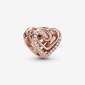 Pandora Sparkling Entwined Hearts Charm Rosa Oro | 59QRBMUYX