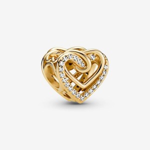 Pandora Sparkling Entwined Hearts Charm Oro | 67KXPYCRT