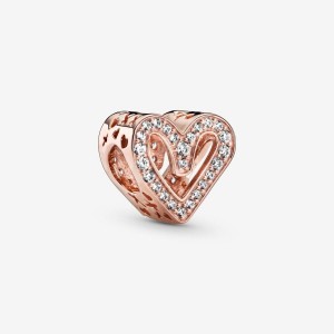 Pandora Sparkling Freehand Heart Charm Rosa Oro | 98ZYOTQFR