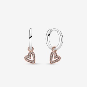 Pandora Sparkling Freehand Heart Hoop Earrings Colorate | 68PYVMSTE