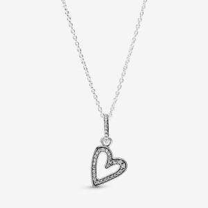 Pandora Sparkling Freehand Heart Pendant Necklace Argento | 85COVKSAL
