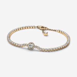 Pandora Sparkling Halo Tennis Bracelet Oro | 58TEUXKPD