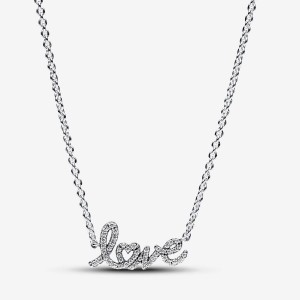 Pandora Sparkling Handwritten Love Collier Necklace Argento | 73CVOWMIY