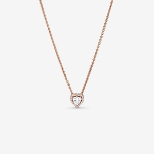 Pandora Sparkling Heart Collier Necklace Rosa Oro | 02YGZVHOP