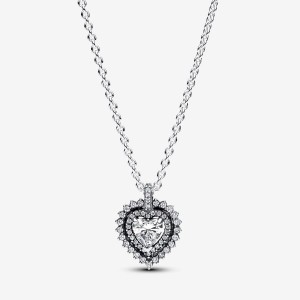 Pandora Sparkling Heart Halo Pendant Necklace Argento | 65WPCLKMT
