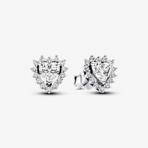 Pandora Sparkling Heart Halo Stud Earrings Argento | 08JCMEGNQ