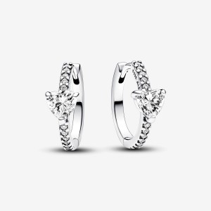 Pandora Sparkling Heart Hoop Earrings Argento | 39MSNVXZU