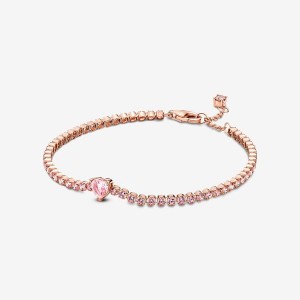 Pandora Sparkling Heart Tennis Bracelet Rosa Oro | 12WDXFITR