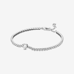 Pandora Sparkling Heart Tennis Bracelet Argento | 38TSPQDMO
