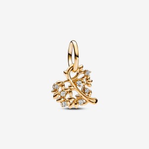 Pandora Sparkling Heart & Family Tree Dangle Charm Oro | 20WZDHMEB