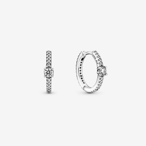 Pandora Sparkling Hoop Earrings Argento | 07RQMLGYW