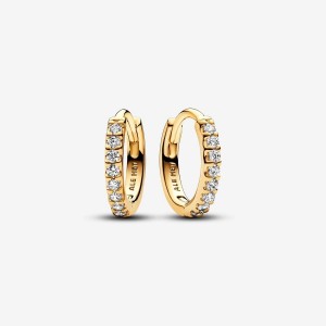 Pandora Sparkling Huggie Hoop Earrings Oro | 73ANPZYUD