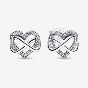 Pandora Sparkling Infinity Heart Stud Earrings Argento | 41ZJLFIPO