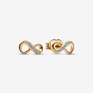 Pandora Sparkling Infinity Stud Earrings Oro | 98AJWKSCL