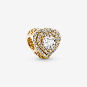 Pandora Sparkling Leveled Hearts Charm Oro | 16USBEVQD