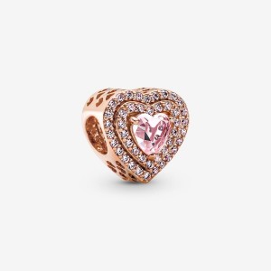 Pandora Sparkling Levelled Heart Charm Rosa Oro | 23KCYTSBO