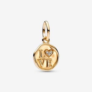 Pandora Sparkling Love Stamp Dangle Charm Oro | 65YHSCUPF
