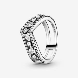 Pandora Sparkling Marquise Double Wishbone Ring Argento | 09MWBXHDY