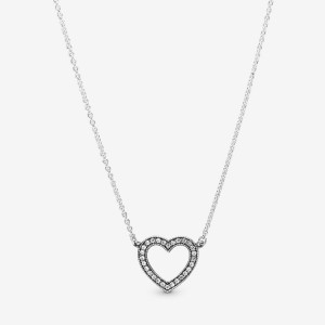 Pandora Sparkling Open Heart Necklace Argento | 98OWYXHNC