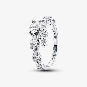 Pandora Sparkling Overlapping Band Ring Argento | 37AKBVZNU