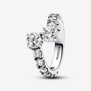 Pandora Sparkling Overlapping Band Ring Argento | 10YSRAFNP