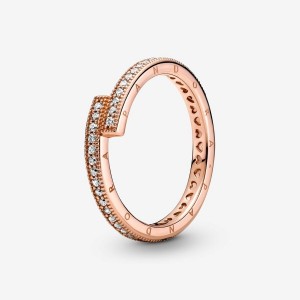 Pandora Sparkling Overlapping Ring Rosa Oro | 32MACWFJK