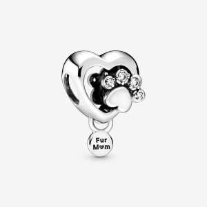 Pandora Sparkling Paw Print & Heart Charm Argento | 29PITDVKC