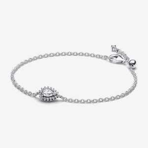 Pandora Sparkling Pear Halo Chain Bracelet Argento | 76LFKRWYJ