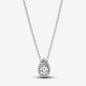 Pandora Sparkling Pear Halo Collier Necklace Argento | 61ZVRGEOD