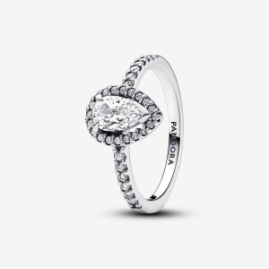 Pandora Sparkling Pear Halo Ring Argento | 64XJYKRQF