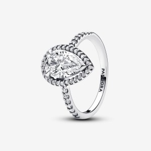 Pandora Sparkling Pear Halo Ring Argento | 30EXSGFUA
