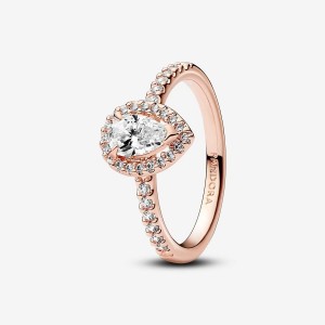 Pandora Sparkling Pear Halo Ring Rosa Oro | 08IGXMNHU