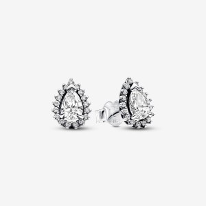 Pandora Sparkling Pear Halo Stud Earrings Argento | 57TBKSGOU