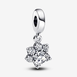Pandora Sparkling Pet Paw Print Dangle Charm Argento | 72CMWADTY