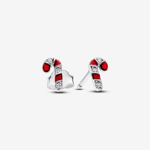 Pandora Sparkling Red Candy Cane Stud Earrings Argento | 39NWMQZOF