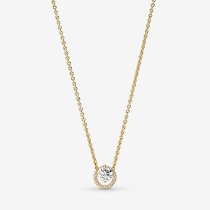 Pandora Sparkling Round Halo Pendant Collier Necklace Oro | 32VXRWQZD