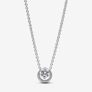 Pandora Sparkling Round Halo Pendant Collier Necklace Argento | 10BIFTNUQ