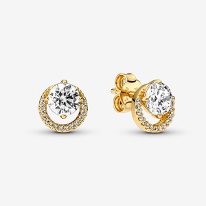 Pandora Sparkling Round Halo Stud Earrings Oro | 83ZARCMKP