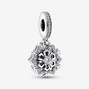 Pandora Sparkling Snowflake Double Dangle Charm Argento | 56FVCLUEI