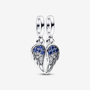 Pandora Sparkling Splitable Angel Wings Dangle Charm Argento | 90SWZQCEY