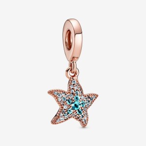 Pandora Sparkling Starfish Dangle Charm Rosa Oro | 86FURGTVX