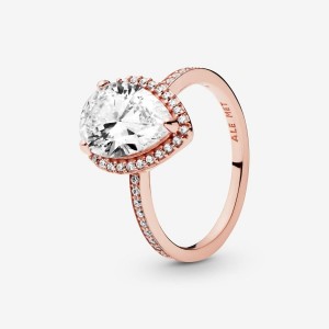 Pandora Sparkling Teardrop Halo Ring Rosa Oro | 06ODZNPTQ