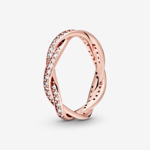 Pandora Sparkling Twisted Lines Ring Rosa Oro | 21YZSHMQG